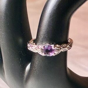 Vintage Like, Silver Plated Purple Zircon in a Solitaire Setting Ring